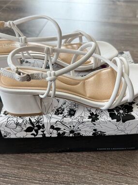 CL by Laundry White Strappy Block Heel Sandals